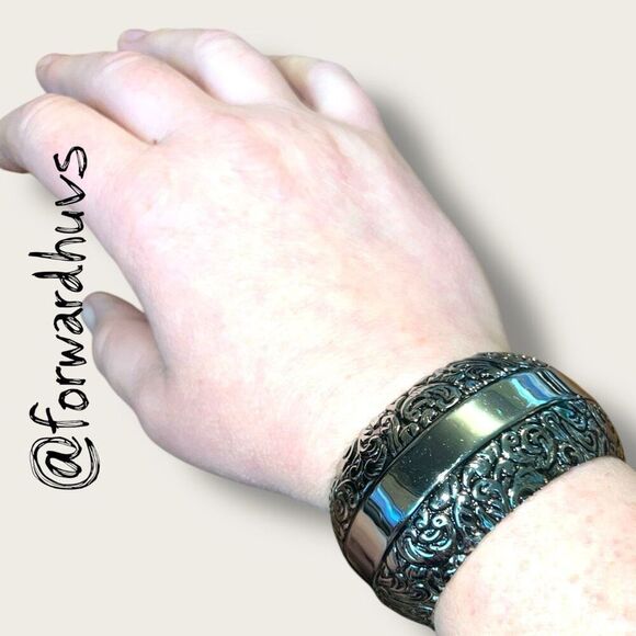 Bundle Sale 3 for $15 | Silver Tone Cuff Bracelet – Ornate Floral & Vine Motif - Picture 5 of 6